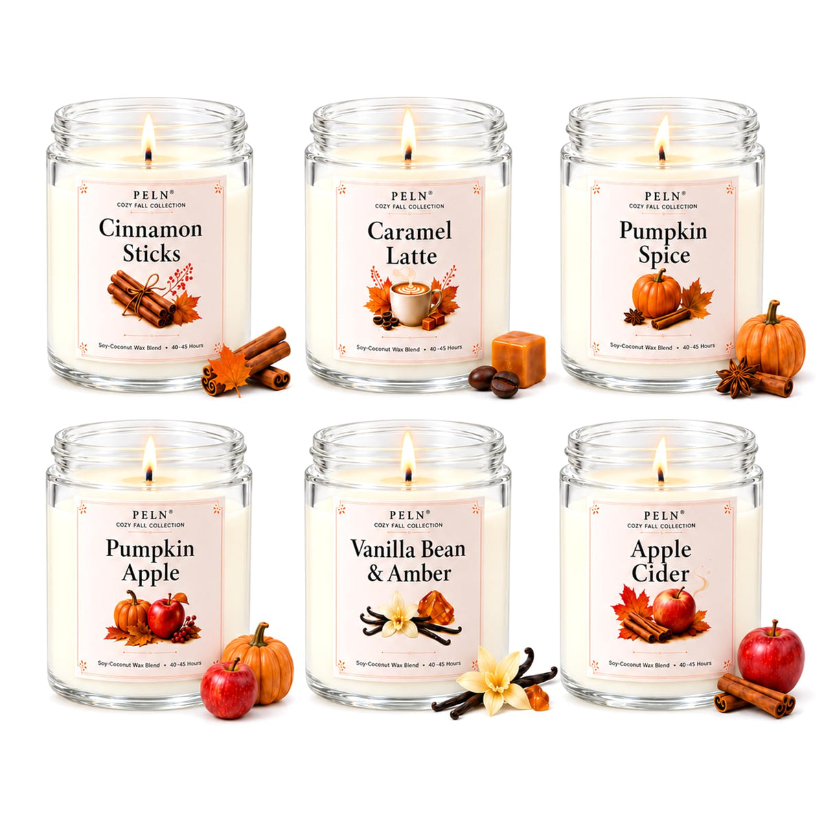 Fall Candles, 6 Pack Fall Scented Candles, Autumn Gift Set