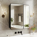 Medicine Cabinet Mirror 30x32 Inch, Black Bathroom Mirror Cabinet with Stepless Adjustable Shelves, Double Doors