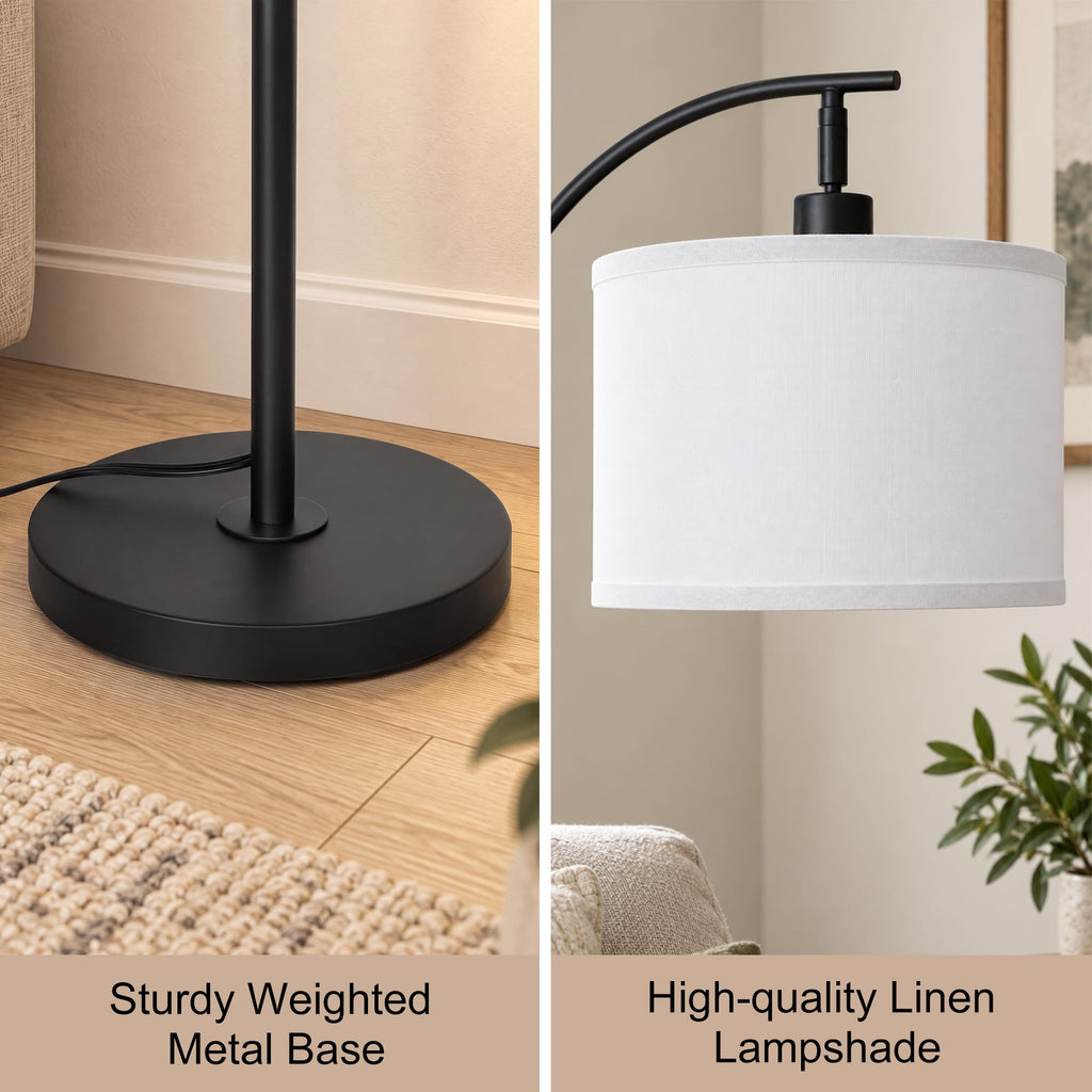 Black Arc Floor Lamp 55-63" Adjustable, 3 Color 9W LED Bulb Included