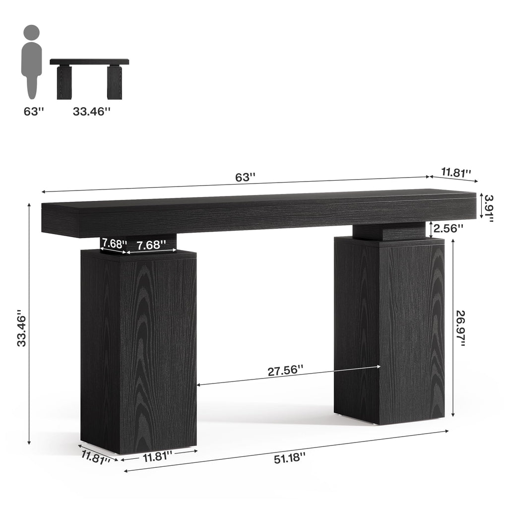 63-Inch Long Console Table, Farmhouse Entryway Table Behind Couch, Wooden Foyer Stand Entry Station, Modern Hallway