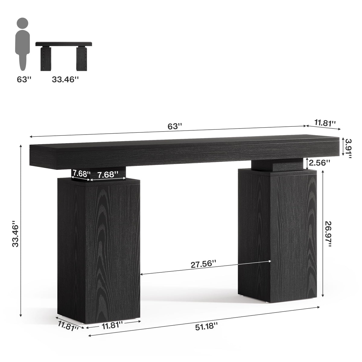 63-Inch Long Console Table, Farmhouse Entryway Table Behind Couch, Wooden Foyer Stand Entry Station, Modern Hallway