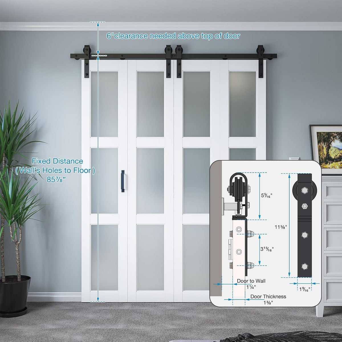 60" x 84" Bifold Sliding Barn Door with Hardware Kit Included, Pre-Assembled Glass Barn Doors with Waterproof &
