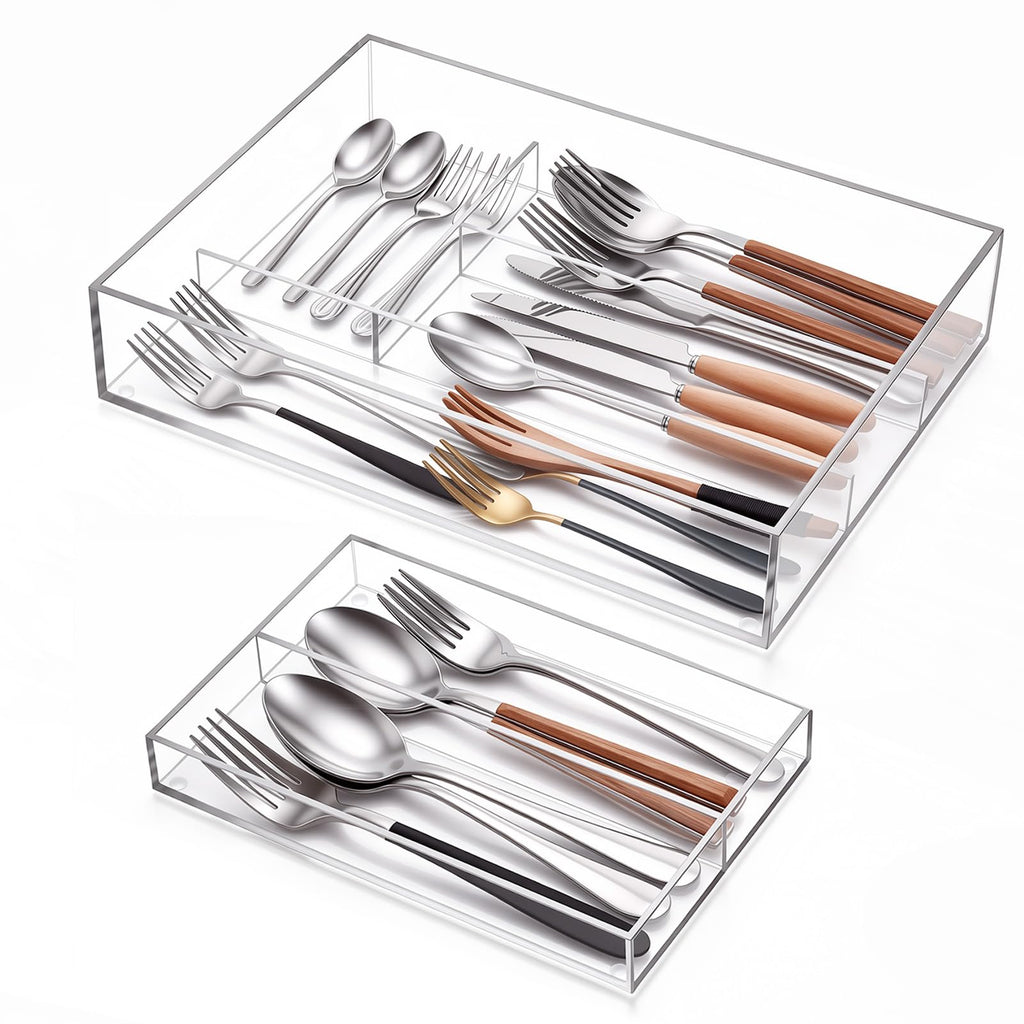 2 Layer Acrylic Deep Kitchen Utensil Drawer Organizer for Flatware Utensils