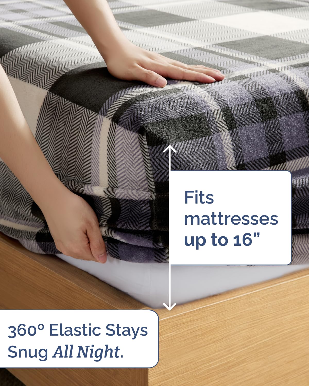 Fleece Sheets Set - 4-Piece Flannel Sheet Set - Grey Tartan