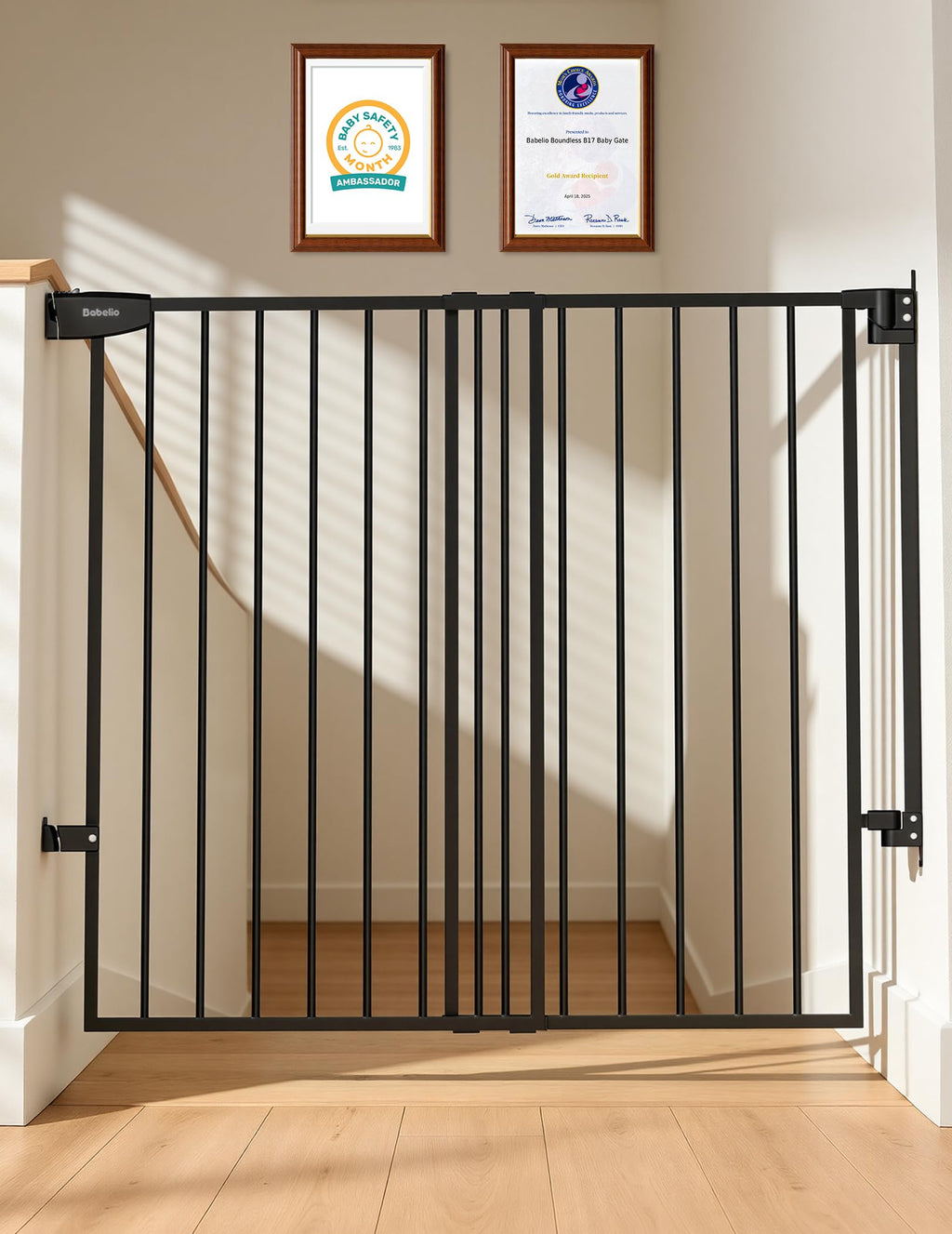Extra Tall No Bottom Bar Baby/Dog Gate, 34" H, 29.7-46.5" W, Black