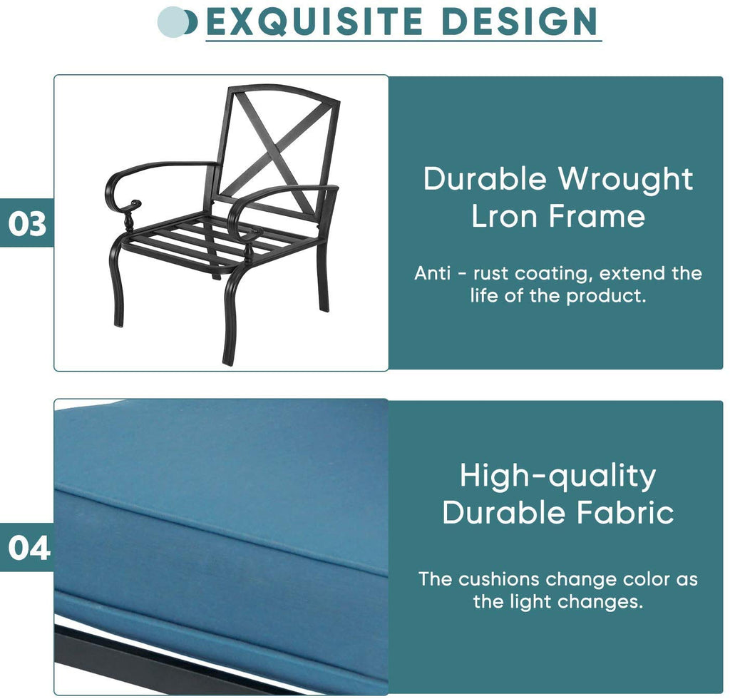 2-Pack Patio Furniture Bistro Iron-Frame Dining Chairs, Thicken Cushion, Supports 250 lbs, Weather -Proof Garden