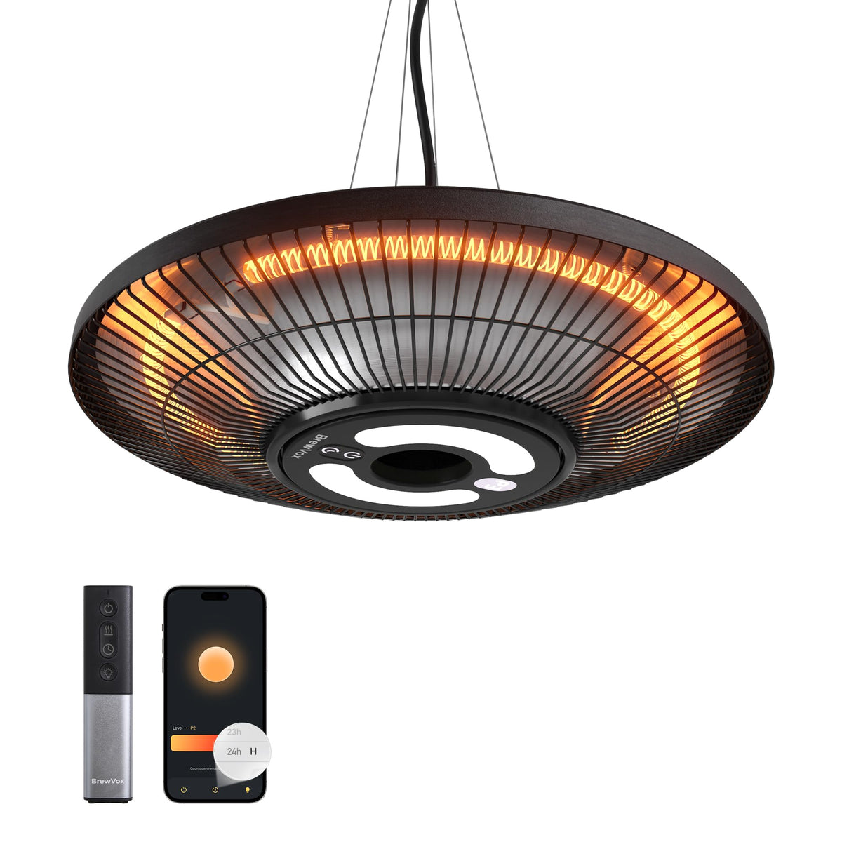 Hanging Patio Heater, Electric Outdoor Infrared Ceiling Heater with LED Light, Smart App & Remote, 24H Timer