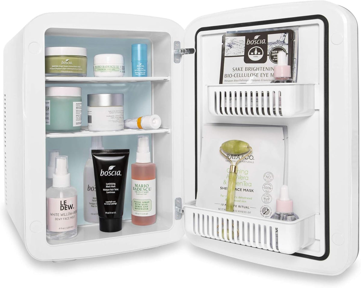Vibe Mini Fridge for Bedroom - With Cool Front Magnetic Whiteboard - 15L Portable Small Refrigerator for Travel, Car & Office Desk - Plug In Cooler & Warmer for Food, Drinks & Skincare (White)
