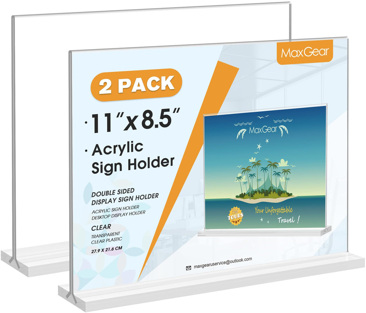 Acrylic Sign Holder Horizontal Double Sided Display Stand 2 Pack