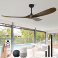 60-Inch Smart Wood Ceiling Fan Without Light, Works with Voice Control