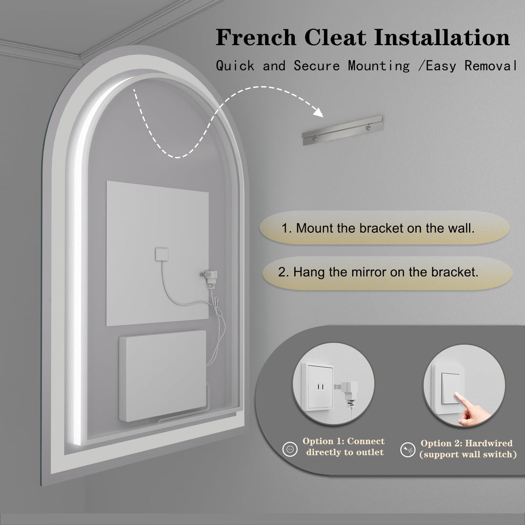 24x40 Inch Arched LED Bathroom Mirror