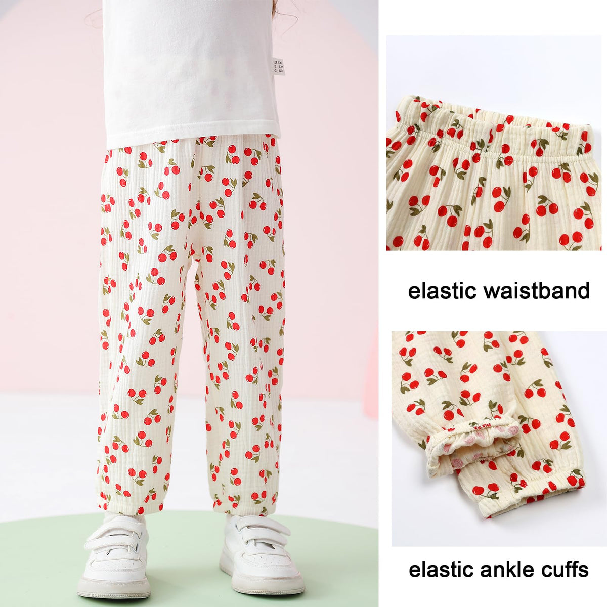 Toddler Baby Girls 3 Pack Elastic Waist Pants Soft Cotton Linen Harem Bloomers Summer Fall Long Pants,Flowers