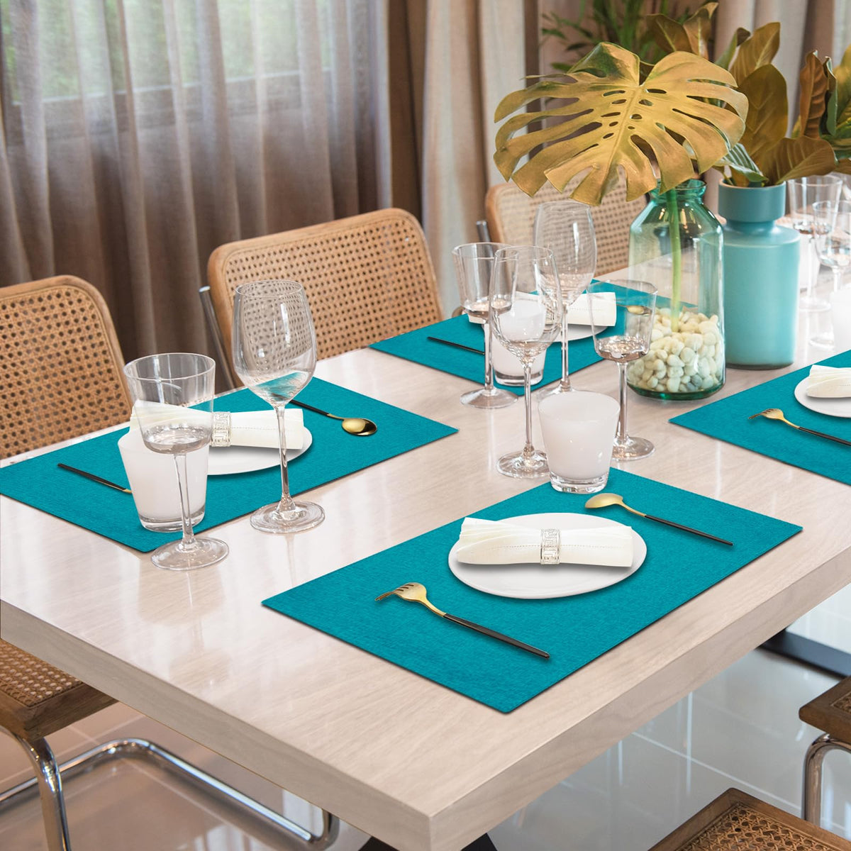 Cloth Placemats Set of 4, Cotton Linen Blend Place Mats, Teal
