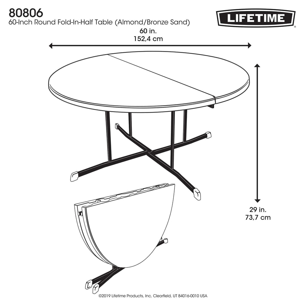 Commercial Round Fold-in-Half Table, 60-Inch, Almond