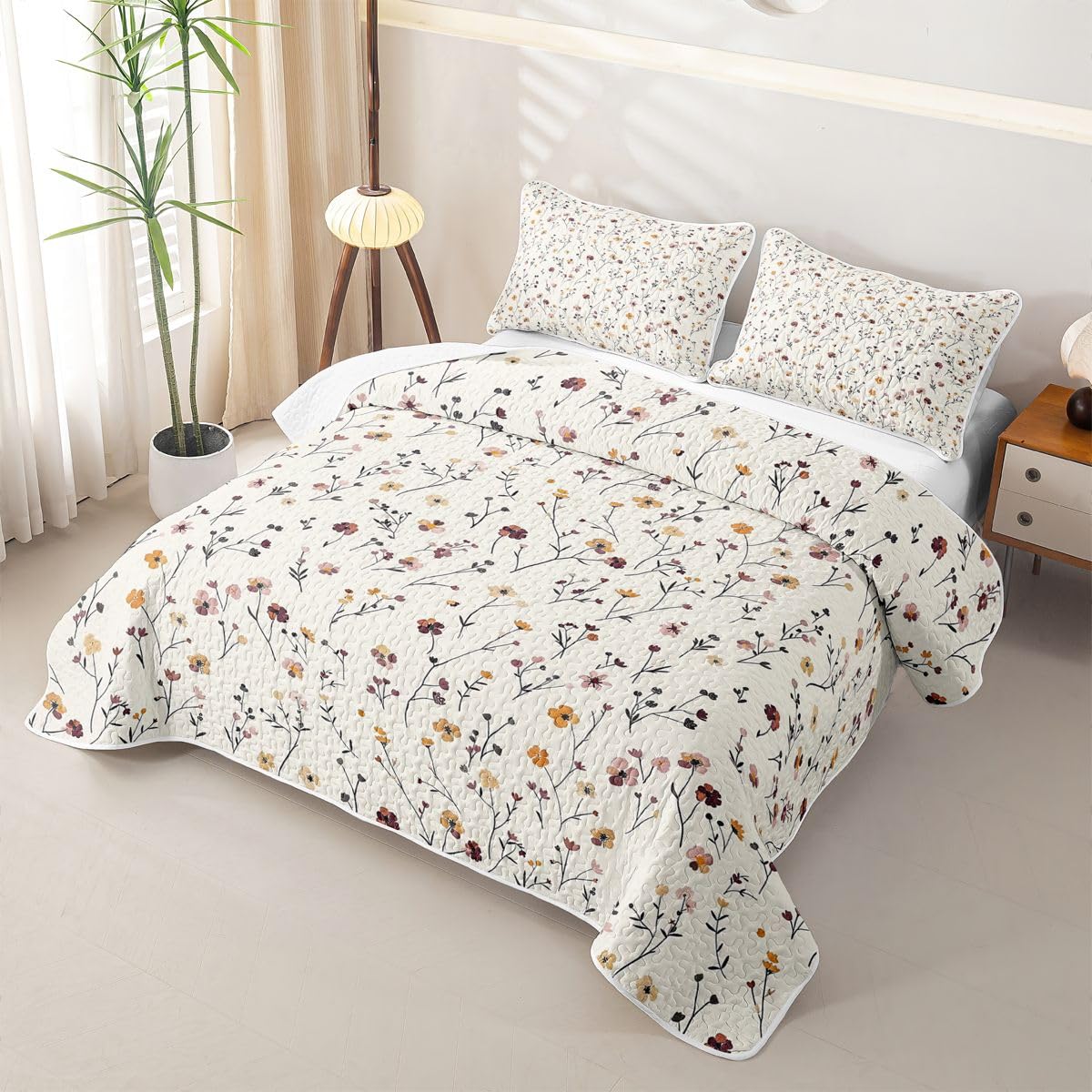 Spring Floral Quilt Set Wildflower Spring Summer Quilt Bedding Modern Minimalist Bedspread Coverlet Rustic