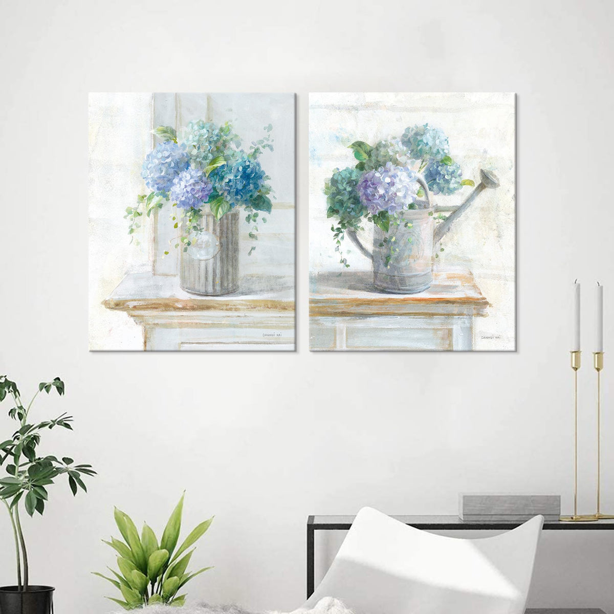 Blue Hydrangea Bathroom Wall Art 2 pcs Farmhouse Rustic Flower Art Botanical Floral Posters Paintings Framed Artwork