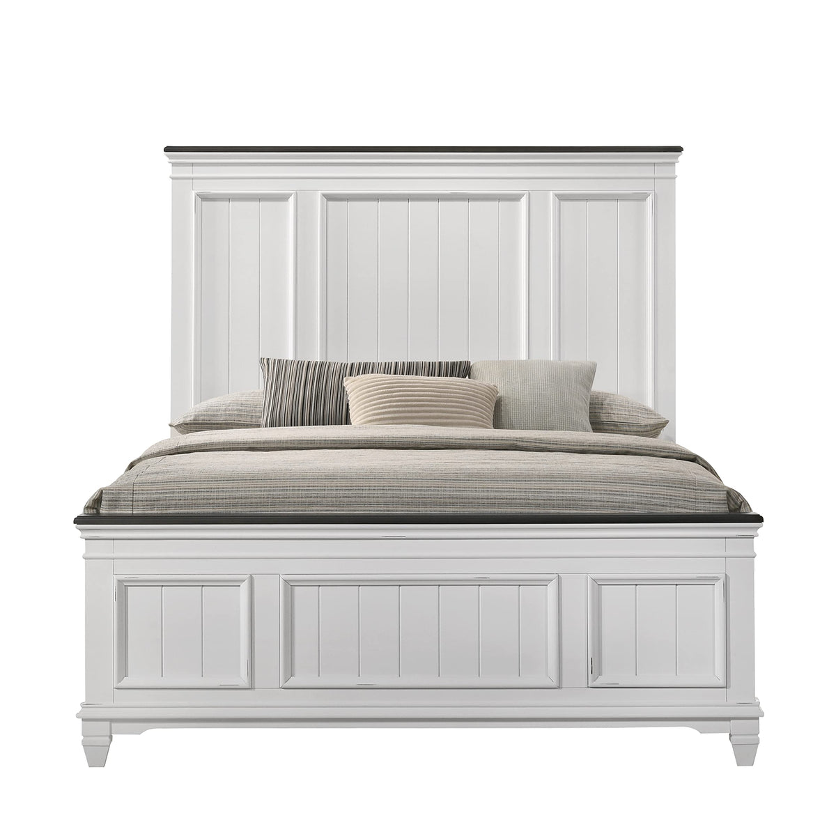 Clelane Shiplap Wood Panel Bed, Weathered White and Dark Gray
