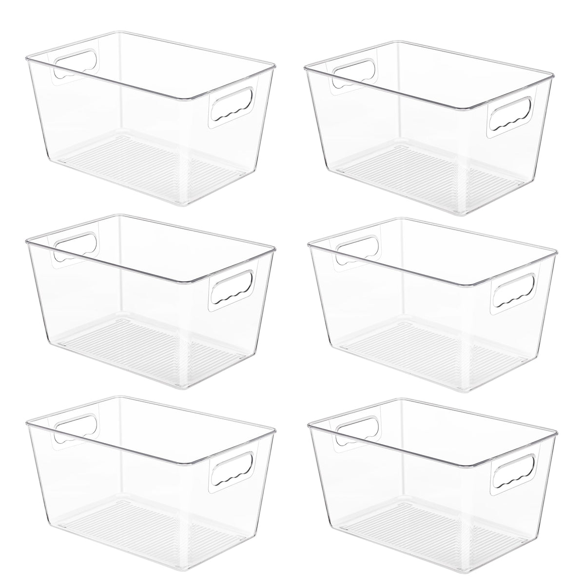 6 Pack Clear Storage Bins, Pantry Organizer Bins with Handle, Large