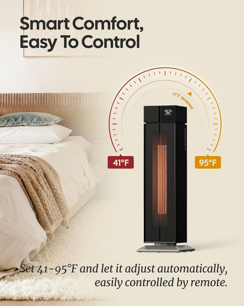 Space Heater Large Room, 25" Black Electric Heaters for Indoor Use