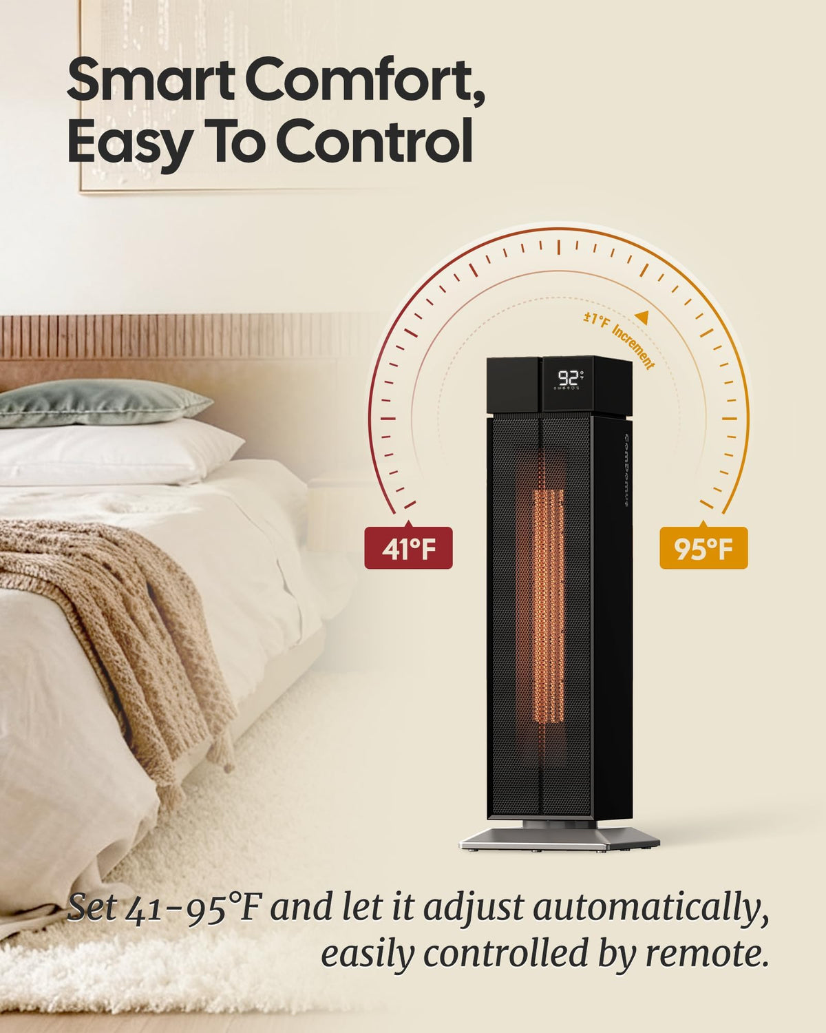 Space Heater Large Room, 25" Black Electric Heaters for Indoor Use