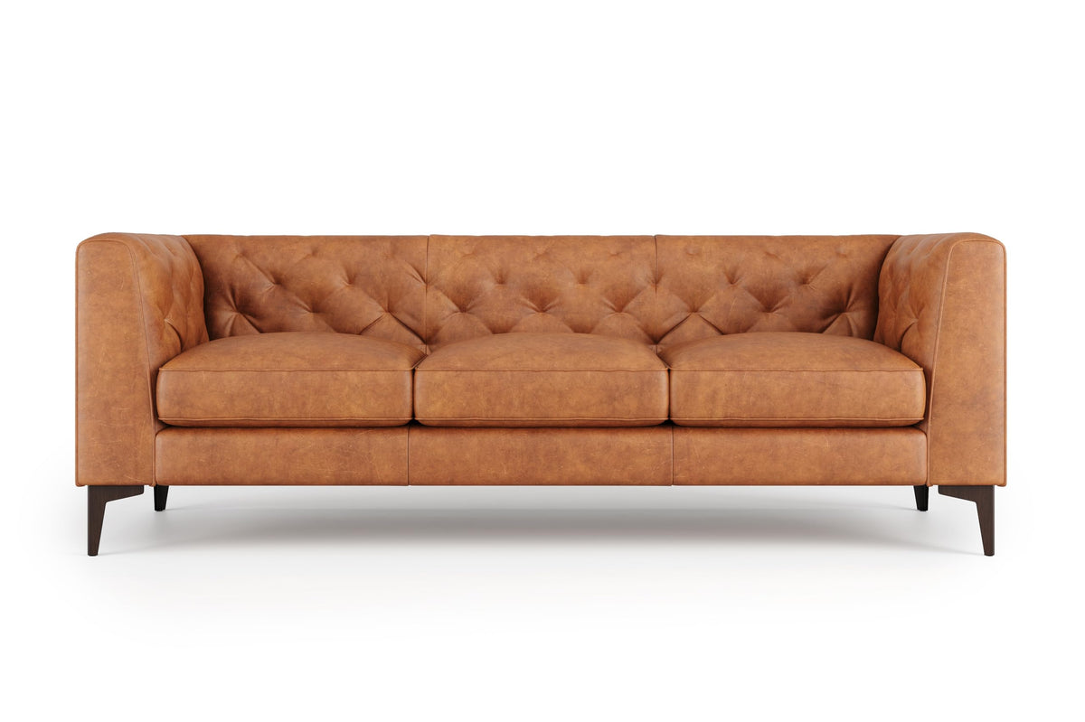 Avery Leather Couch 89" | Top Grain Nappa 11000 Leather 3 Seater with Tufted Back, Solid Wood Frame, Plush