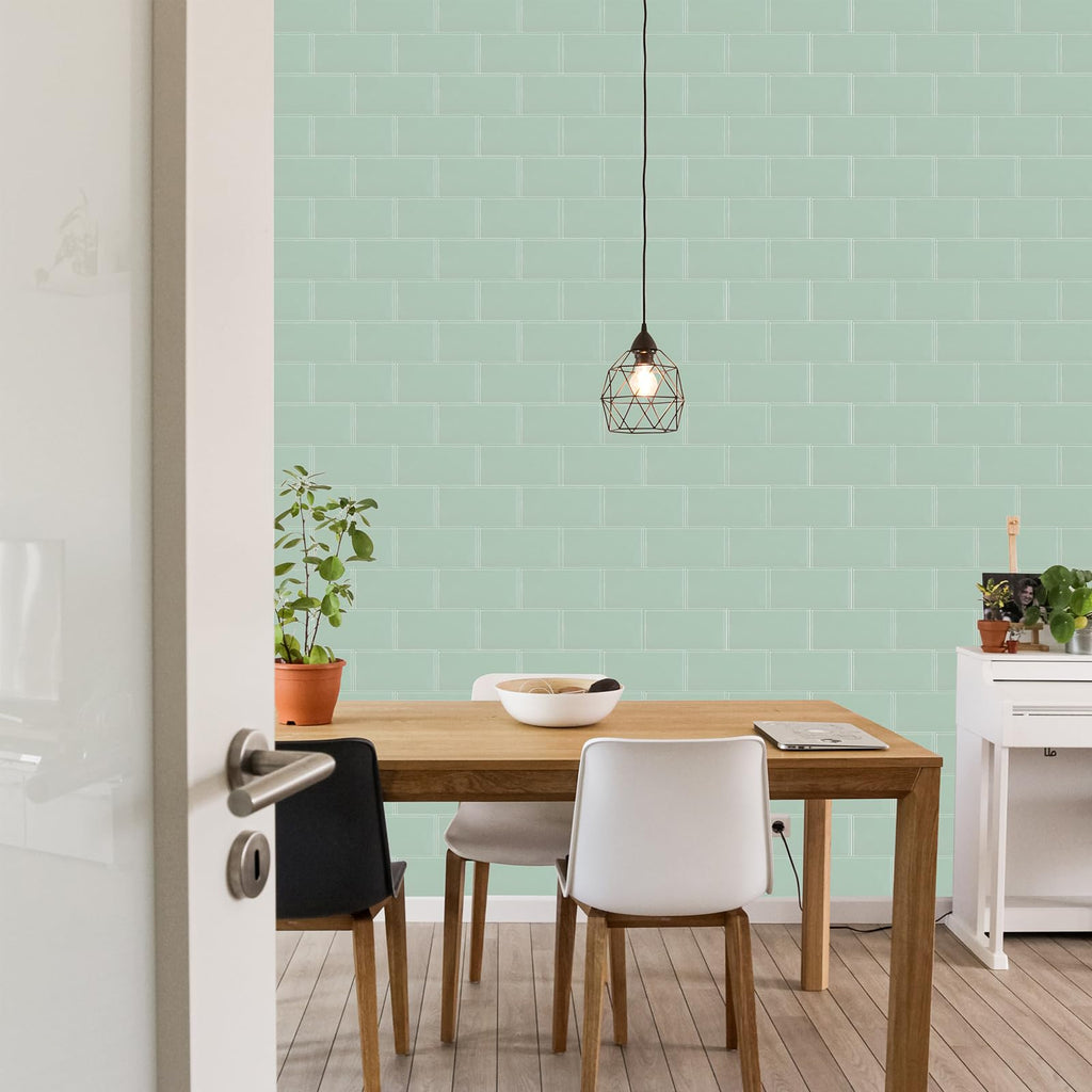 Peel and Stick Glass Tile Green Backsplash, 3" x 6" Subway Glass Backsplash Bathroom (40-Piece)