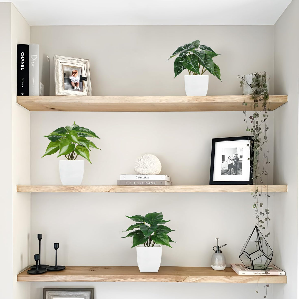 6PCS Fake Plants Potted Artificial Plants, Mini Faux Plants in White Pots Greenery Décor Table Shelf Bathroom