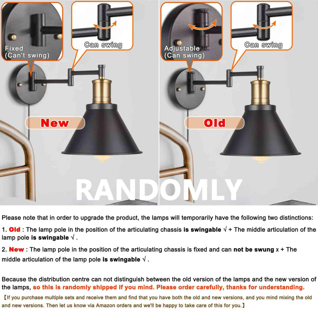 Swing Arm Wall Lamp Plug-in Cord Industrial Wall Sconce, Bronze and Black Finish,with On/Off Switch, E26 Base,1-Light
