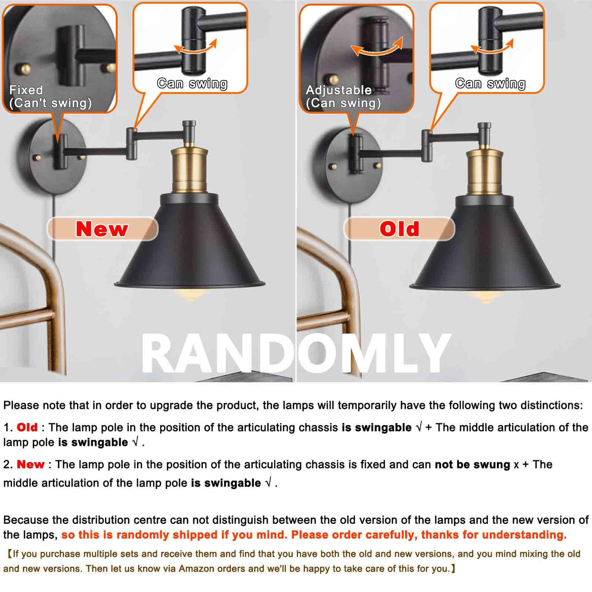 Swing Arm Wall Lamp Plug-in Cord Industrial Wall Sconce, Bronze and Black Finish,with On/Off Switch, E26 Base,1-Light