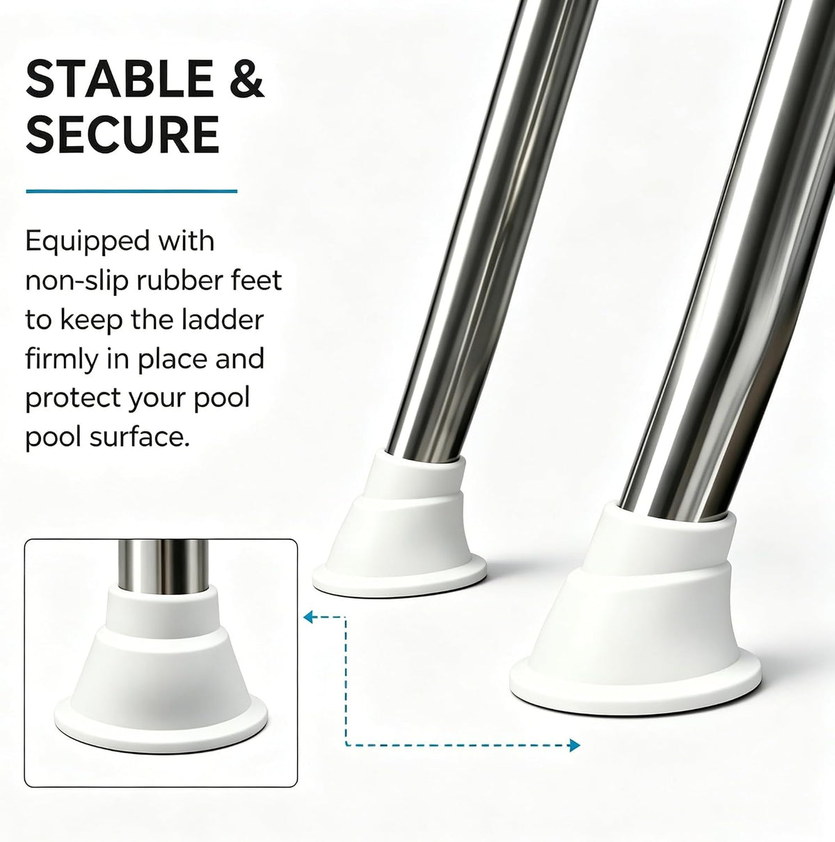 4 Step in & Above Ground Pool Ladder, 304 Stainless Steel Single Sided in-Pool Steps, 330LBS Non-Slip White Treads &