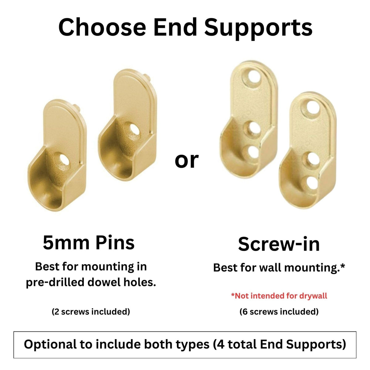 Custom cut to size (12-92 inches) oval closet rod with choice of end support (Matte Brass)