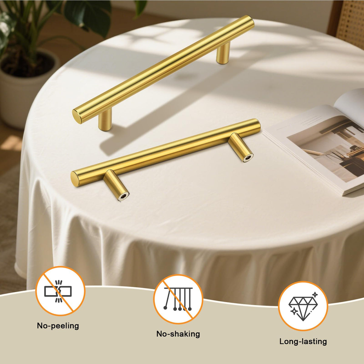30 Pack Kitchen Brushed Brass Cabinet Handles 5" Hole Centers(128mm) Dresser Drawer Pulls Gold Cabinet Handles Modern