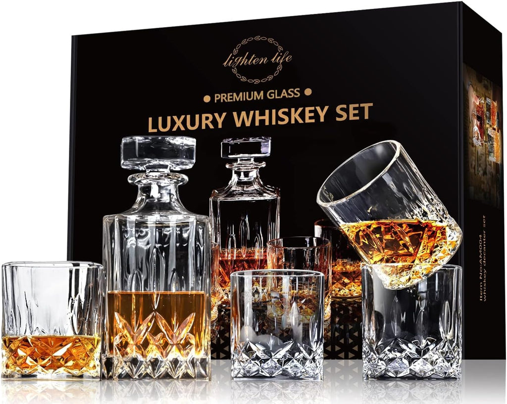 Whiskey Decanter Set for Men - Whiskey Decanter with 4 Whiskey Glasses in Gift Box, Non-Lead Glass for Bourbon - Set of 5