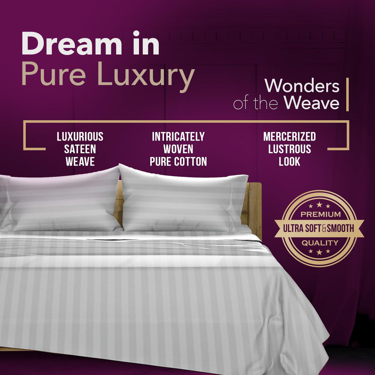 1200 Series Egyptian Cotton Sheets Silver Stripe