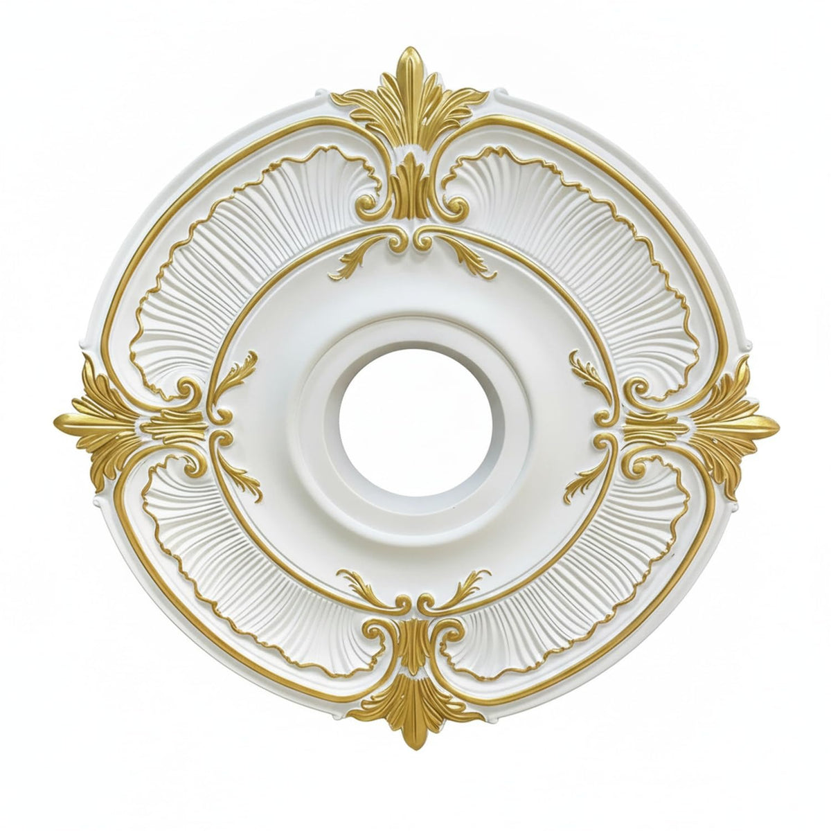 Easy Install Ceiling Medallion for Light Fixtures, Gold Polyurethane Decorative Ring Hides Gaps and Hardware (1 Piece)
