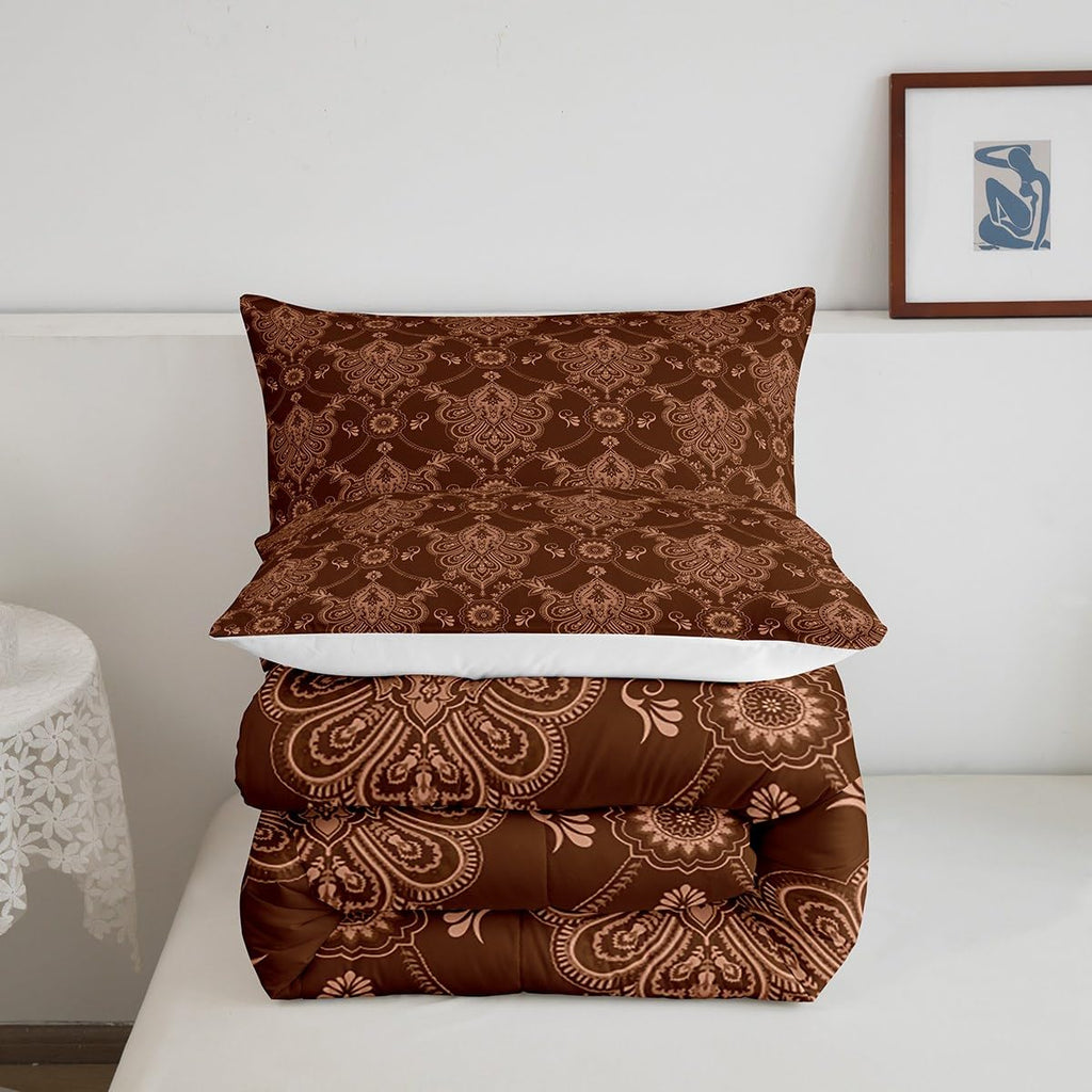 Brown Gothic Damask Floral Comforter Set Bedding Set