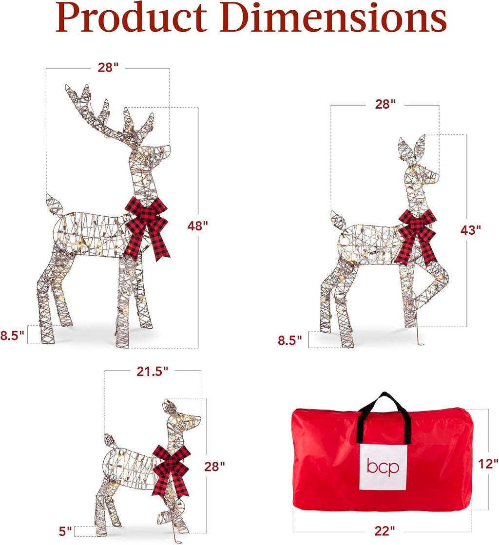 4ft 3-Piece 2D Lighted Christmas Deer Family Set, Large Outdoor Yard Reindeer Holiday Decoration with 175 LED Lights