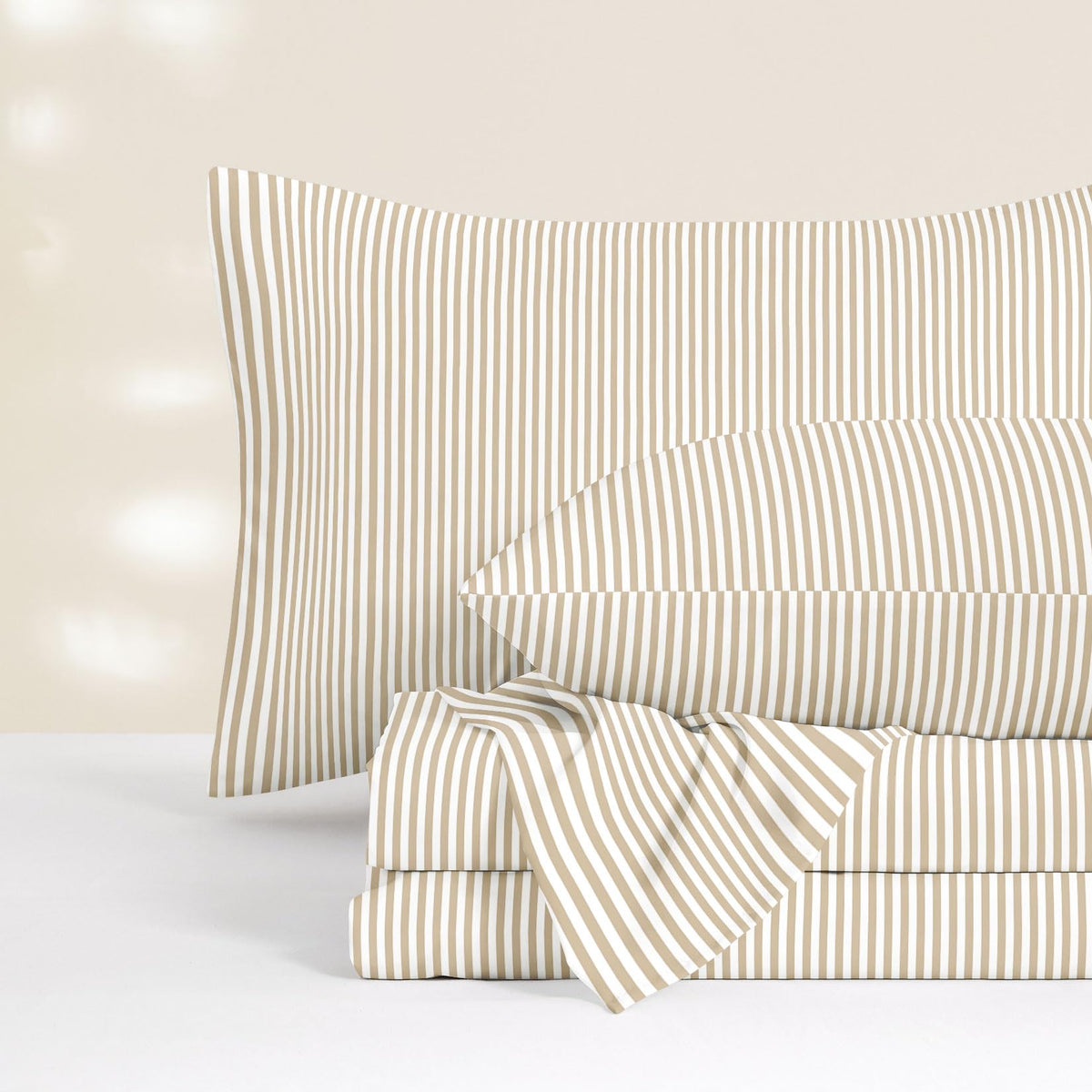 Striped Bed Sheets, 4-Piece Sheet Set, Ticking Vertical Pin Stripe Modern Farmhouse Pattern Printed Bedding, Deep