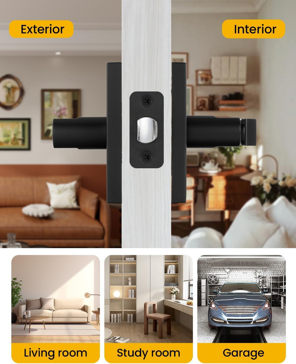 Matte Black Front Door Handle with Lock and Deadbolt 2 Pack