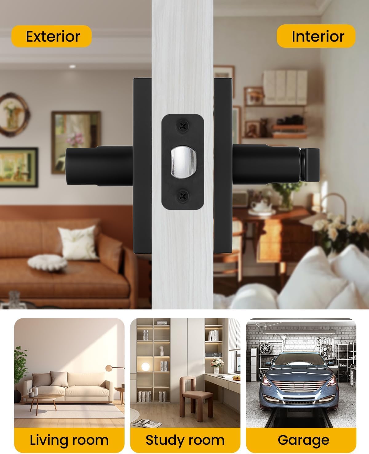 Matte Black Front Door Handle with Lock and Deadbolt 2 Pack