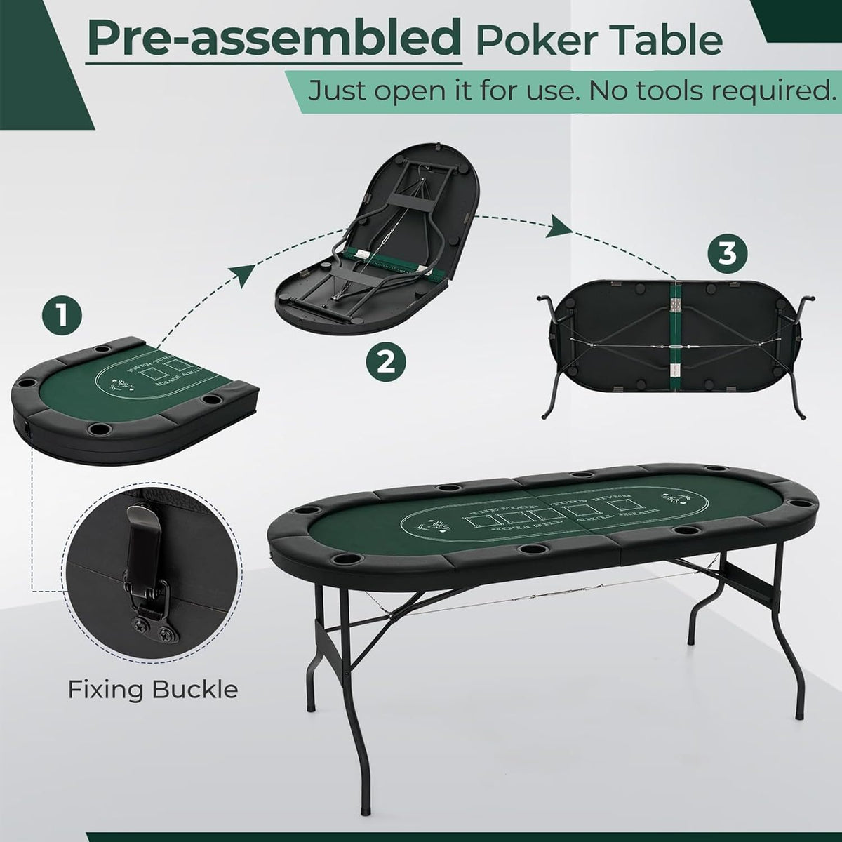 8 Player Foldable Poker Table Top 4-in-1 Casino Game Set for Texas Hold'em, Blackjack, Hi-Lo Dice & Roulette