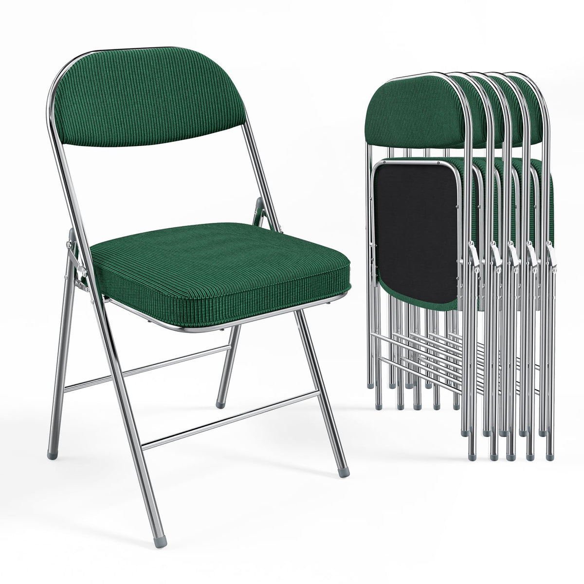 6 Pack Folding Chairs with Padded Seat & Backrest, Metal Frame, Durable Corduroy Fabric, 350 lbs Capacity, Set of 6