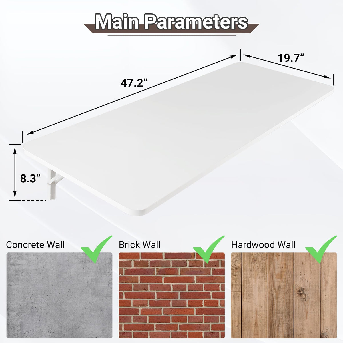 Wall Mounted Folding Table 47.2"L x 19.7"W, White