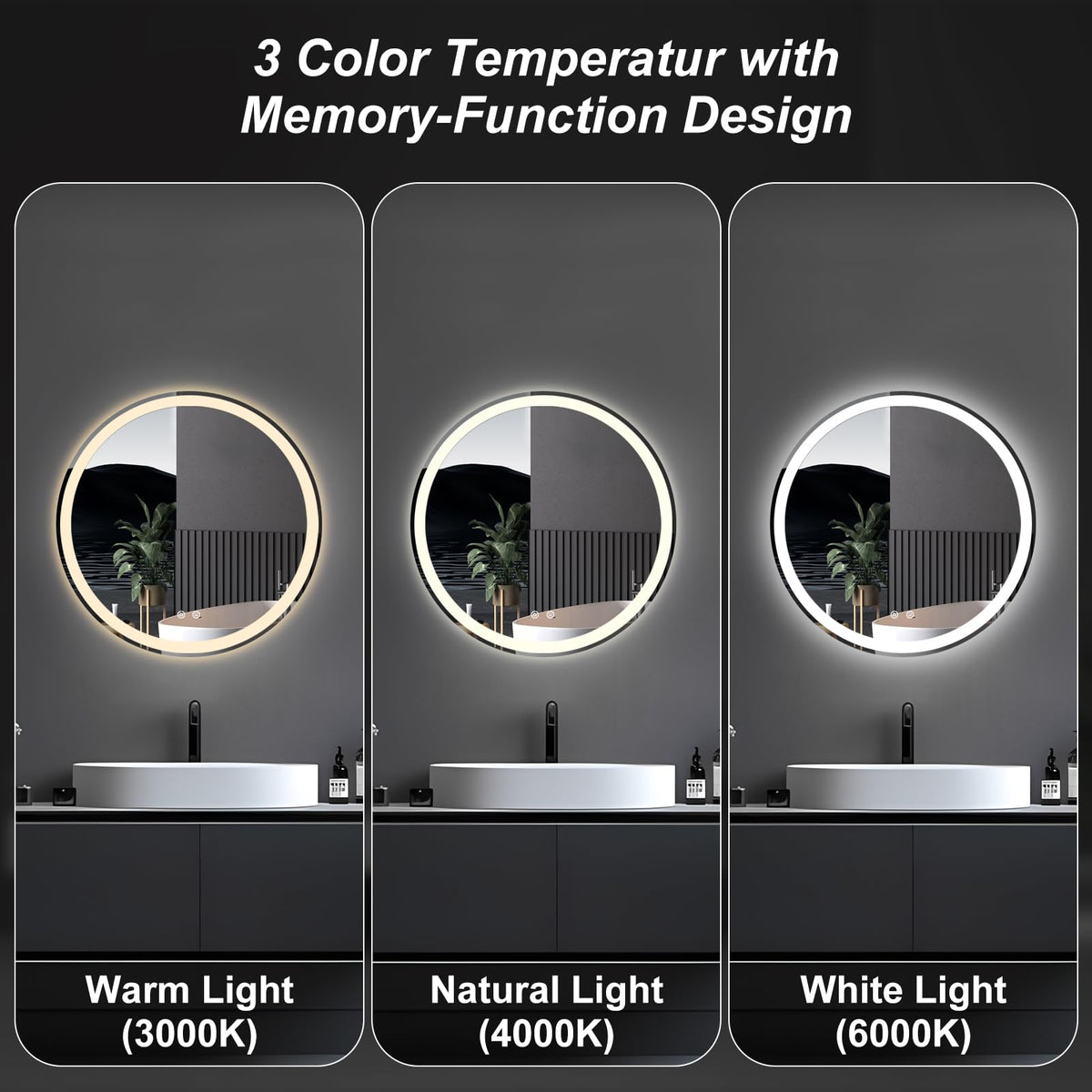 28 Inch Round LED Bathroom Mirror with Lights, Circle Vanity Mirror