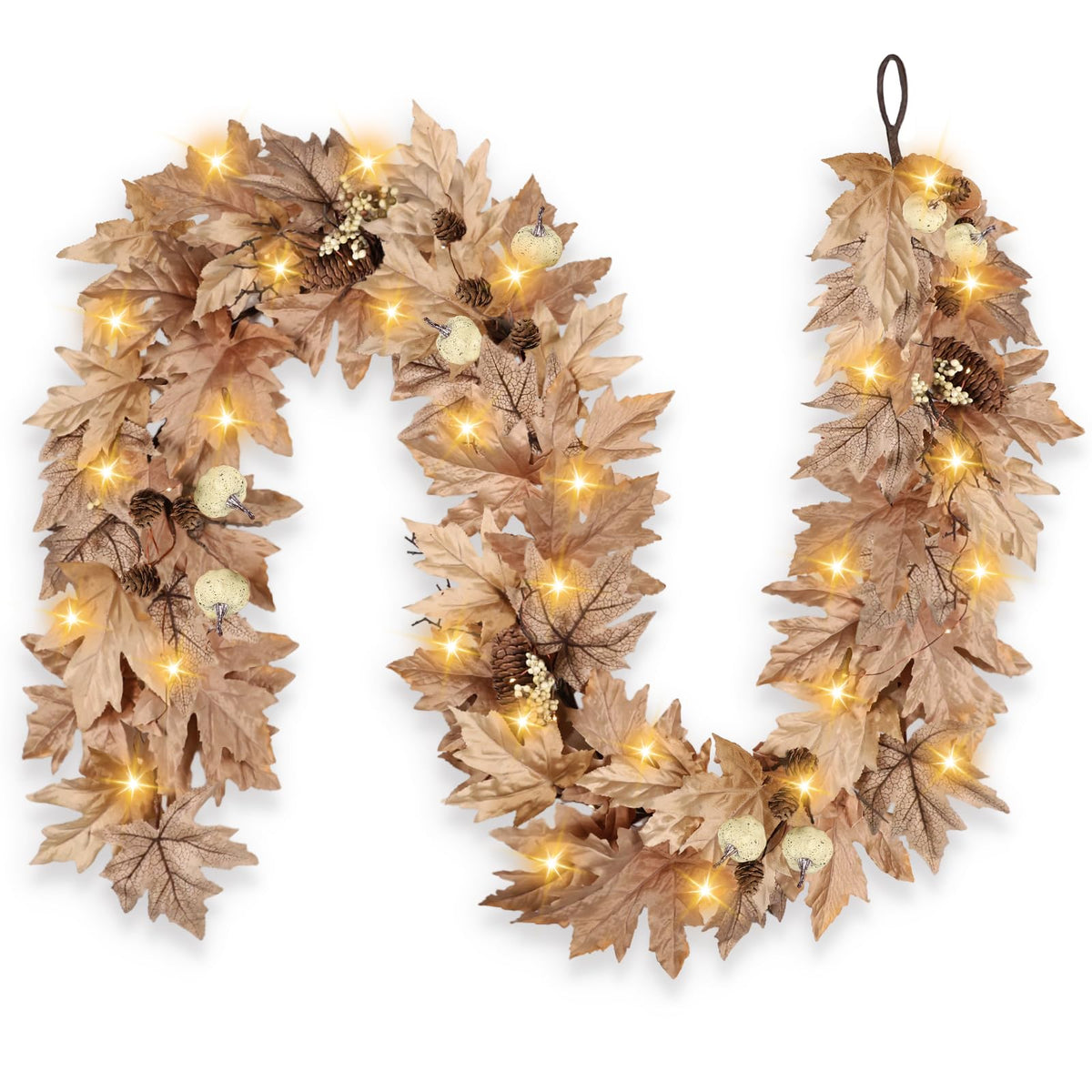 9 FT Lighted Fall Garland with Lights Autumn Automatic ON/Off Timer