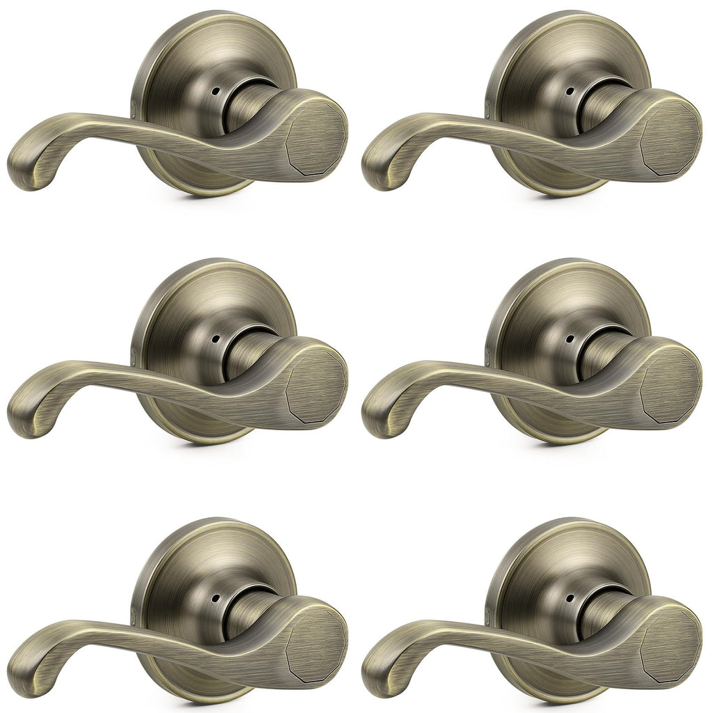 2026 New 6Pack Scroll Passage Door Lever, Antique Bronze Interior Door Handle, Easy Install & Closet Door, No Lock