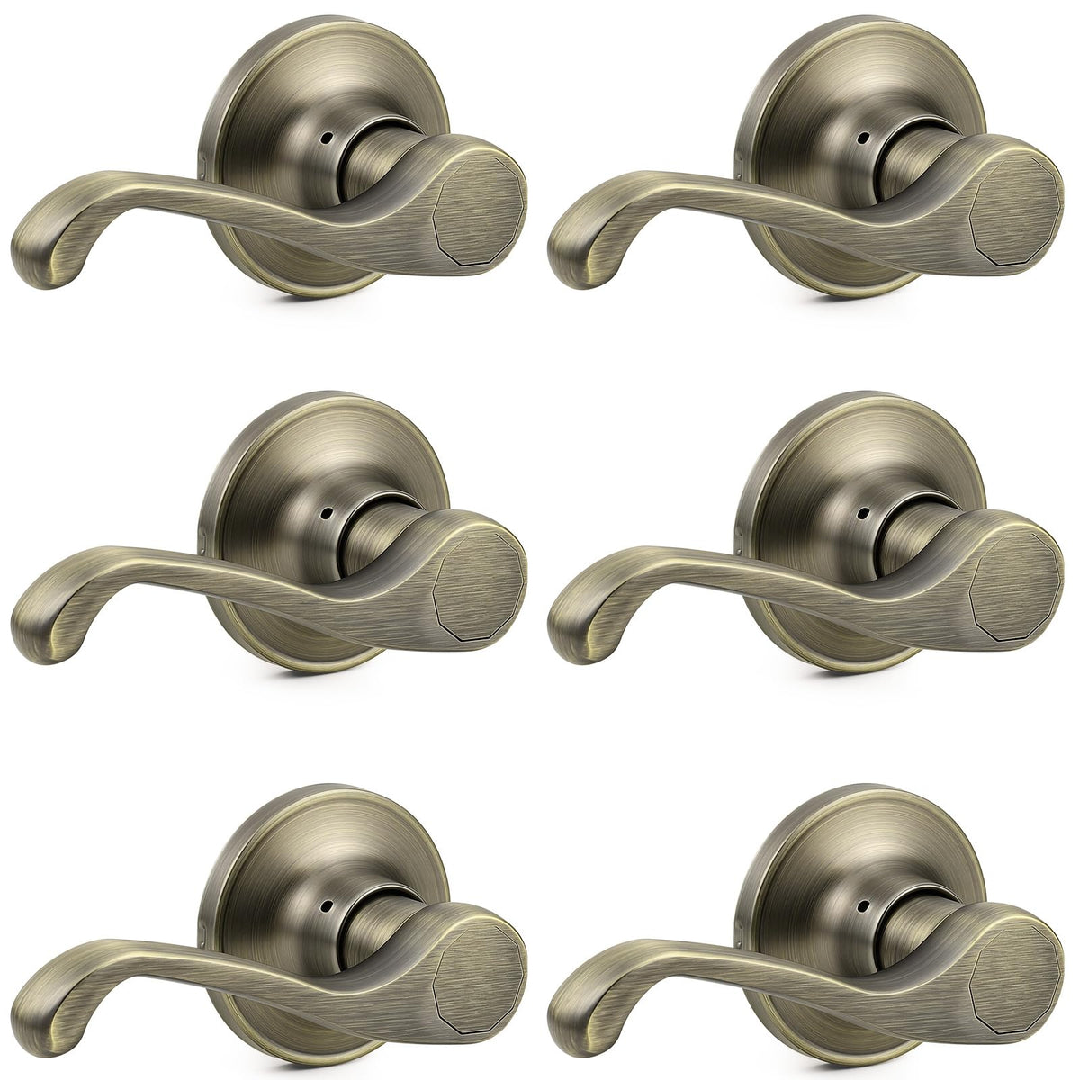 2026 New 6Pack Scroll Passage Door Lever, Antique Bronze Interior Door Handle, Easy Install & Closet Door, No Lock