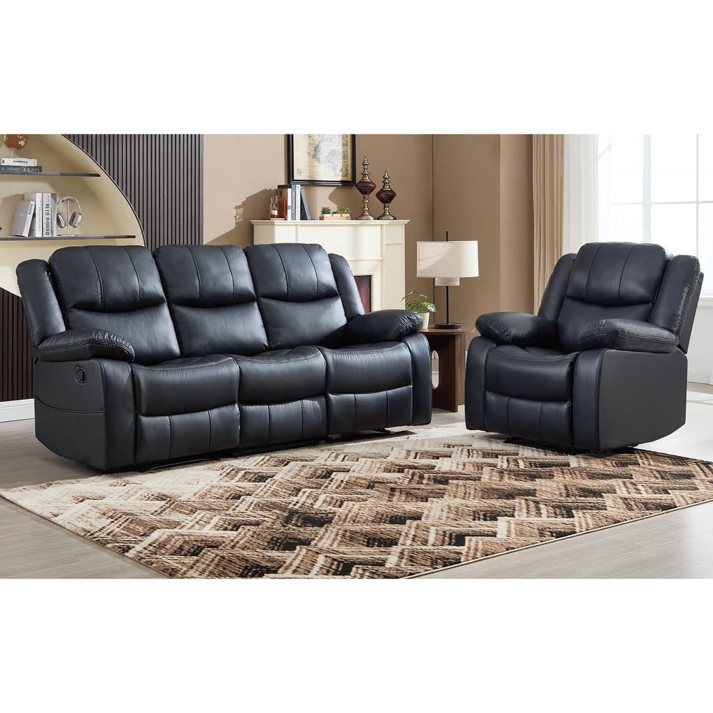 Faux Leather Manual Living Room Furniture Set, Includes 1 Reclining 1 Seat Chair and Two 3 Seat Couch, Mid-Century