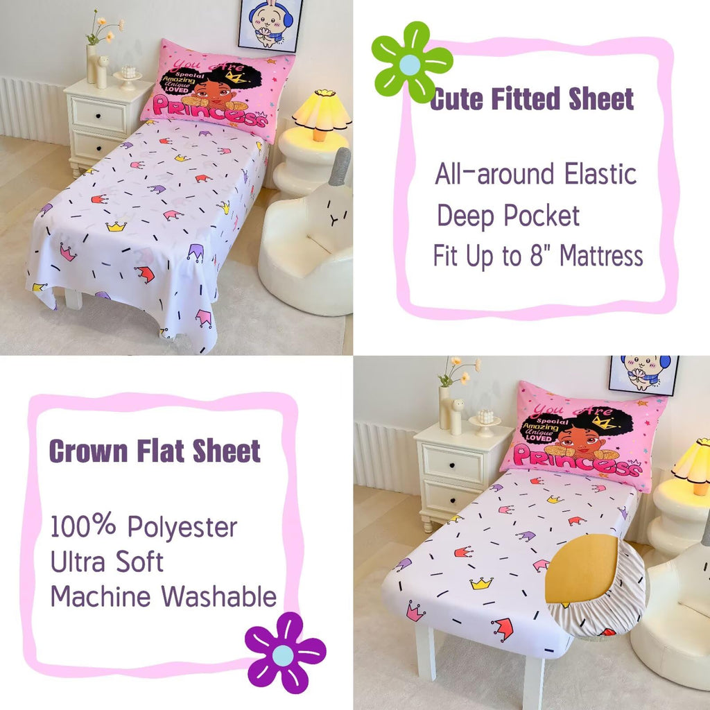 4 Piece Toddler Bedding Set for Girls,Toddler Black Girl Magic Comforter Set,Black Princess Toddler Bed Comforter Set