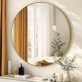 Gold Circle Mirror 24 inch, Round Mirror, Brushed Gold Metal Frame